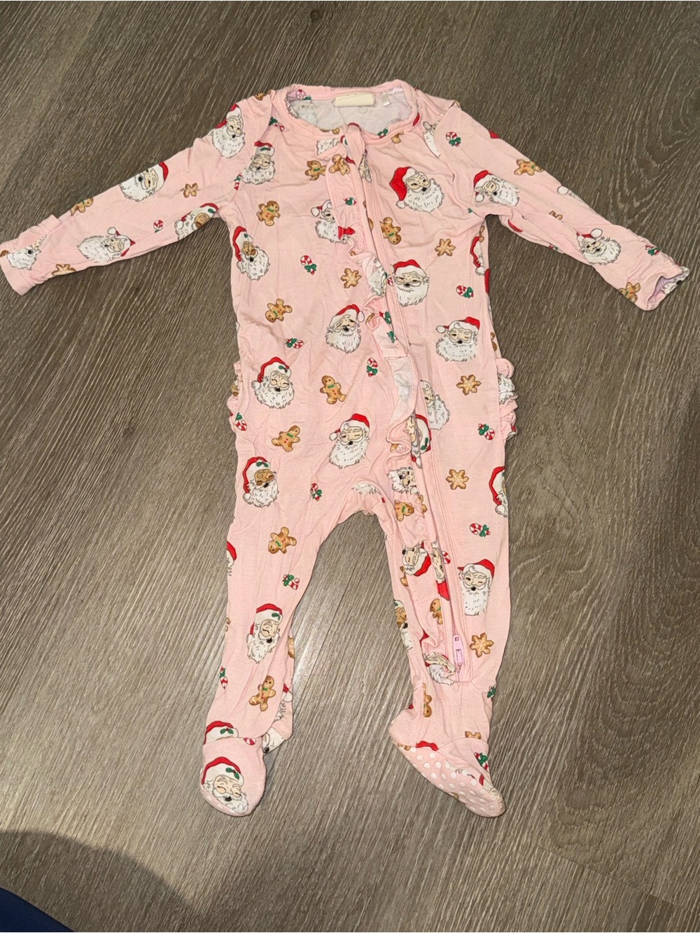 Holiday Pink Santa Footed One-Piece for Kids
